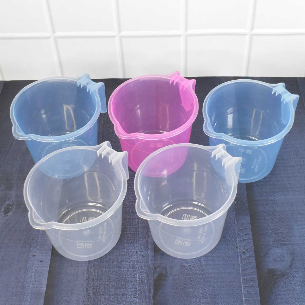Plastic Bath Mug – 1200ML Transparent Mix Colour (Set of 5) | Mini Bubbles