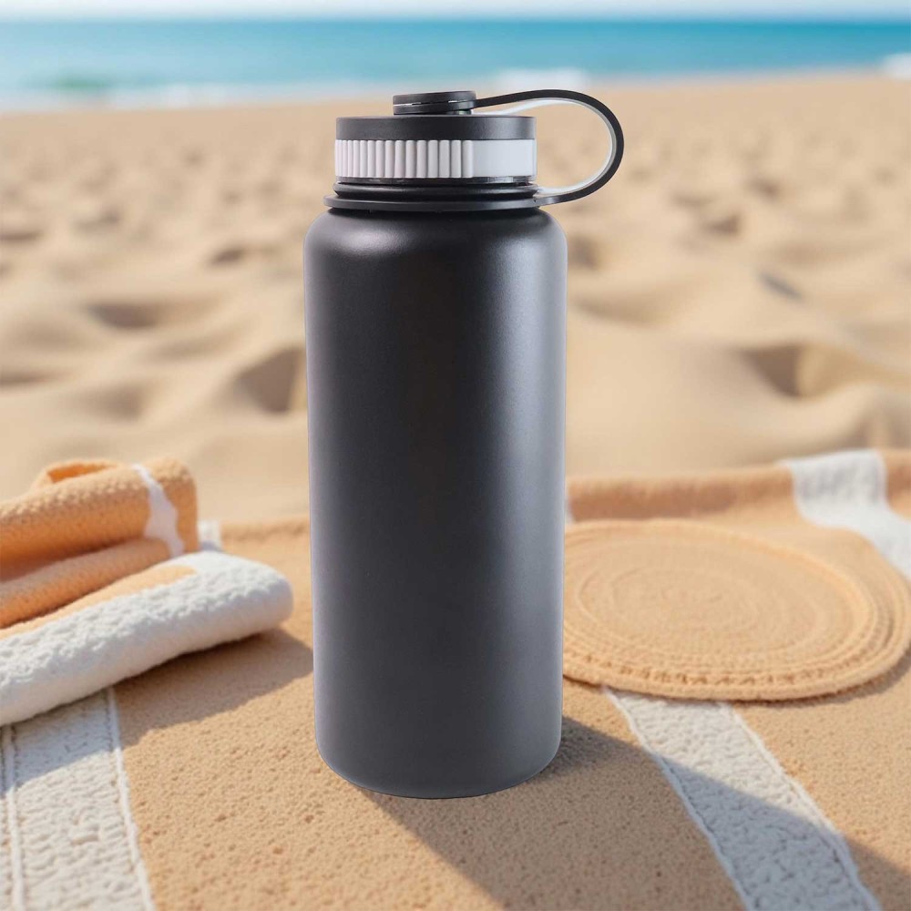 Black Stainless Steel Double Wall Vacuum-insulated Drink Water Bottle (1000 Ml)
