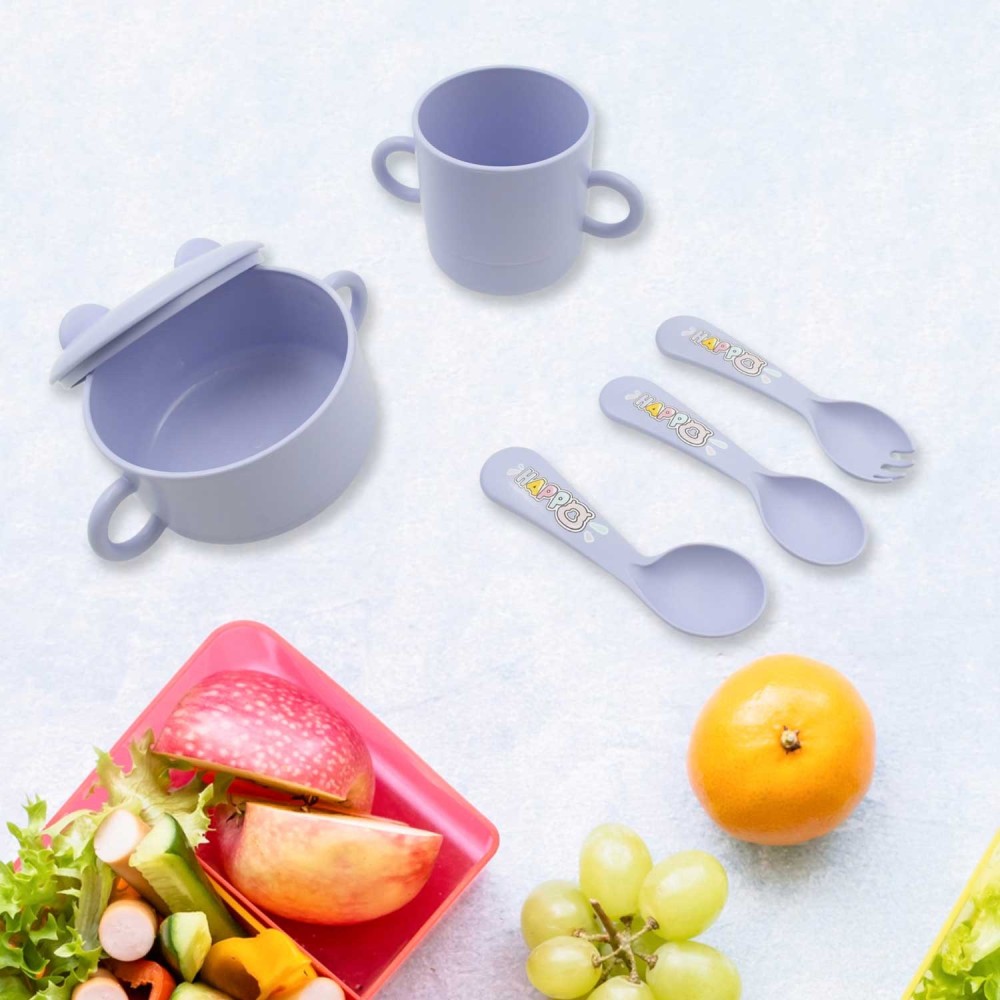 Baby Feeding Set For Kids And Toddlerschildren Children Dinnerware Set - Bamboo Fibre Feeding Set For Kids Cartoon Design Plate Cup Spoon Fork And Chopsticks Tableware Cutlery For Kids Microwave Dishwasher Safe (7 Pcs Set)
