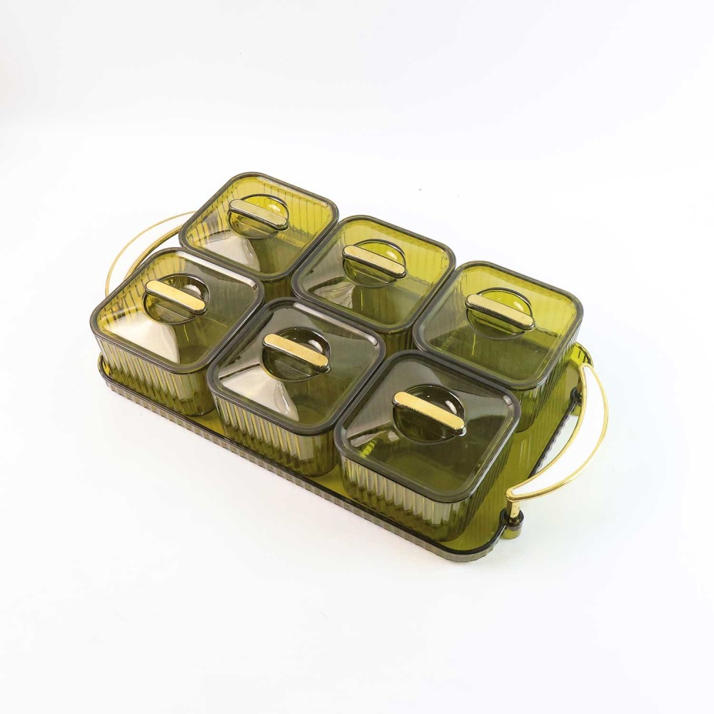 Liger Multipurpose Transparent Spice Jar Set With Tray And Lids 400ml Approx (6 Pc)