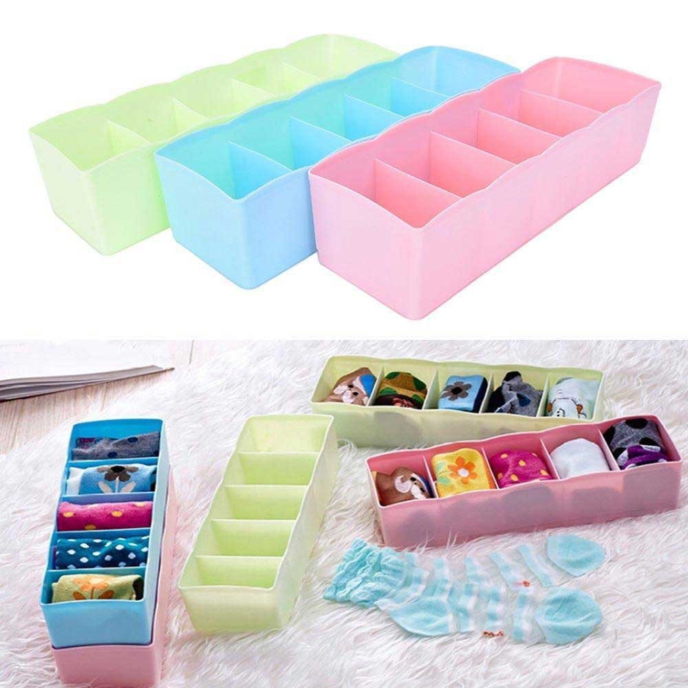 235 5-compartments Socks handkerchief underwear Storage Box Socks Drawer Closet Organizer Storage Boxes (Pack Of 2)