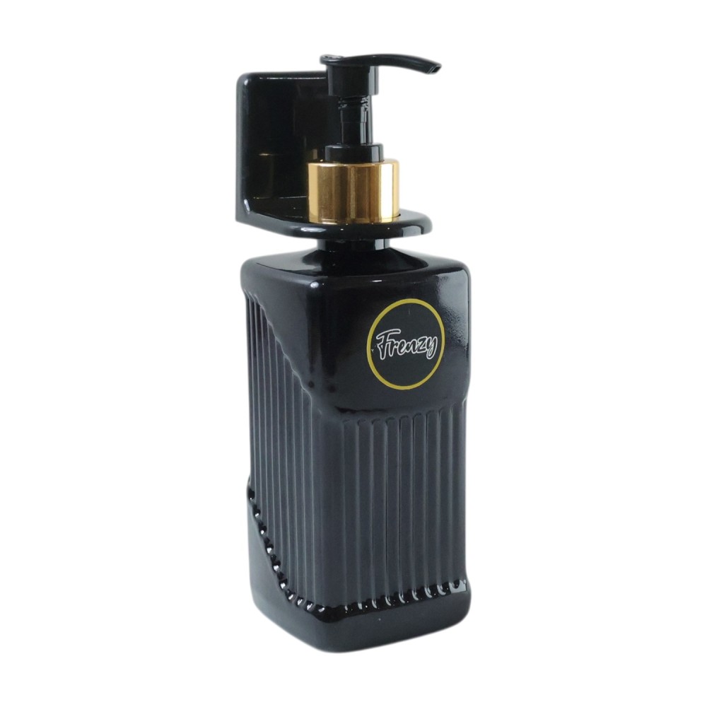 Frenzy Liquid Handwash Dispenser Bottle, Wall-Mounted Pump for Soap, Sanitizer, and Dish Soap, Modern Design with Sleek Black and Gold Finish for Bathroom and Kitchen (1 Pc)