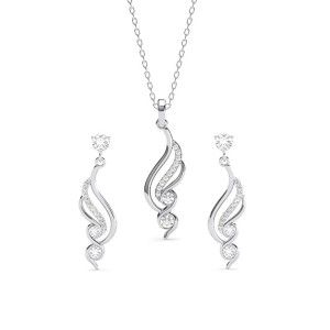 Clara 925 Sterling Silver Swirl Pendant Earrings Chain Necklace Jewellery Set | Platinum Plated, Swiss Zirconia | Modern Gift for Women and Girls