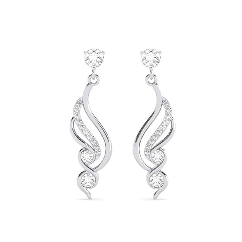 Clara 925 Sterling Silver Swirl Pendant Earrings Chain Necklace Jewellery Set | Platinum Plated, Swiss Zirconia | Modern Gift for Women and Girls