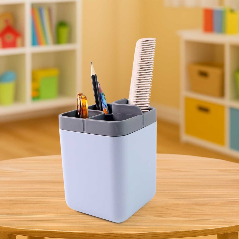 Multi-Compartment Desk Organizer Utility Holder – 4-Section Plastic Storage Container for Pens, Brushes, Combs, Makeup & Office Supplies – Durable & Space-Saving Design – 1 Pc
