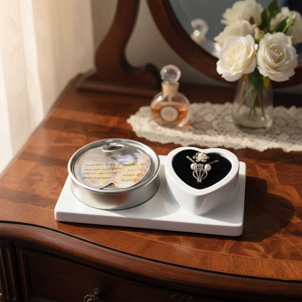 Wish Pearl Necklace Gift Set with Heart Storage Box and Inspirational Message Card – 1 Set (Mix Design)