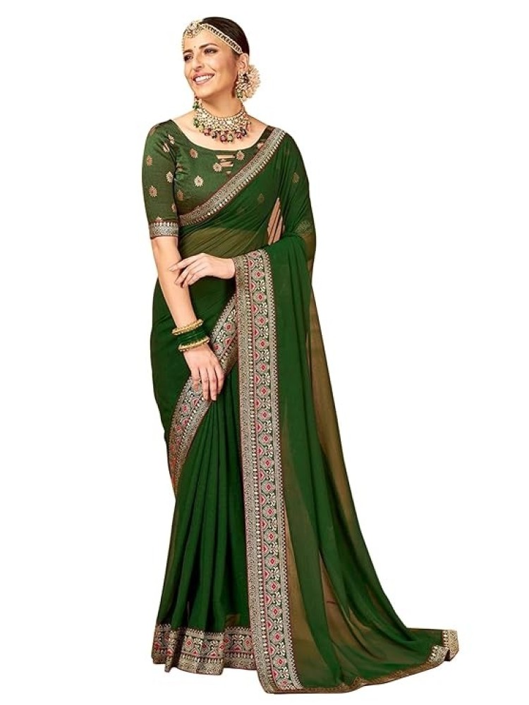 AKHILAM Women's Georgette Embellished Designer Saree With Unstitched Blouse Piece