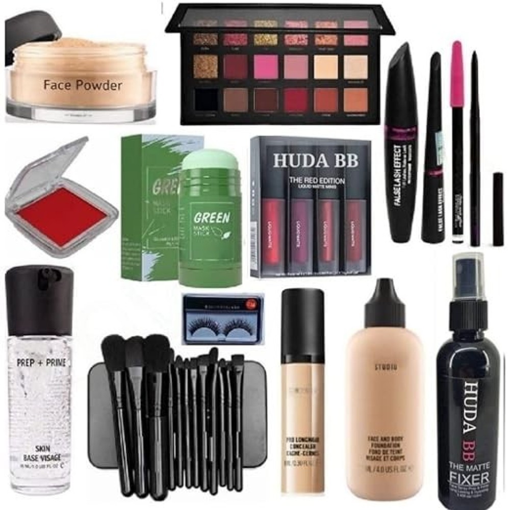 HUDA BB Makeup Beauty combo Kits For Women & Girls All Products In1 Kit Set of 18 Multicolor
