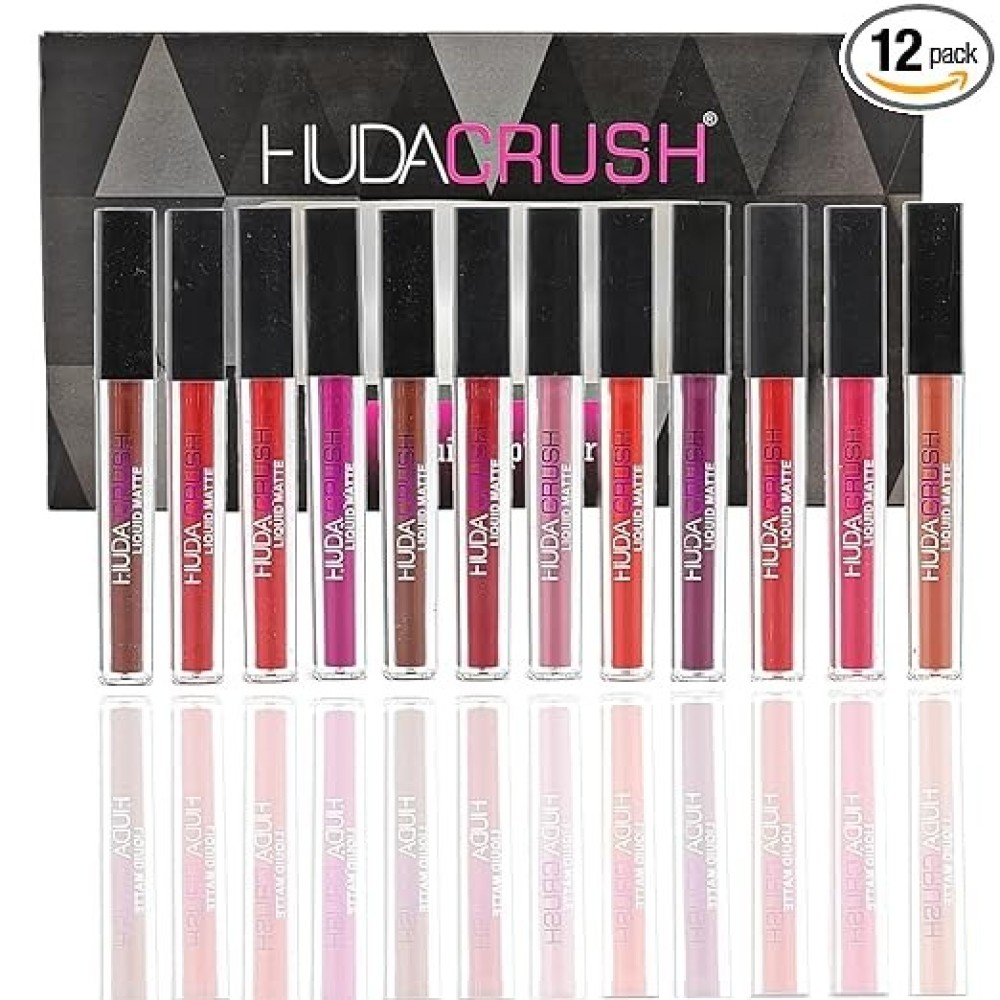 Sh.Huda Hudacrush Beauty Matte Finish, Long Lasting, Waterproof Liquid Lipsticks Combo Set For Women - 12Pcs