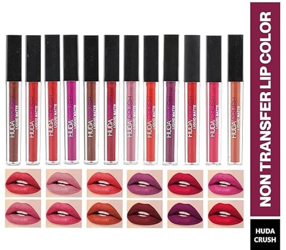 Sh.Huda Hudacrush Beauty Matte Finish, Long Lasting, Waterproof Liquid Lipsticks Combo Set For Women - 12Pcs