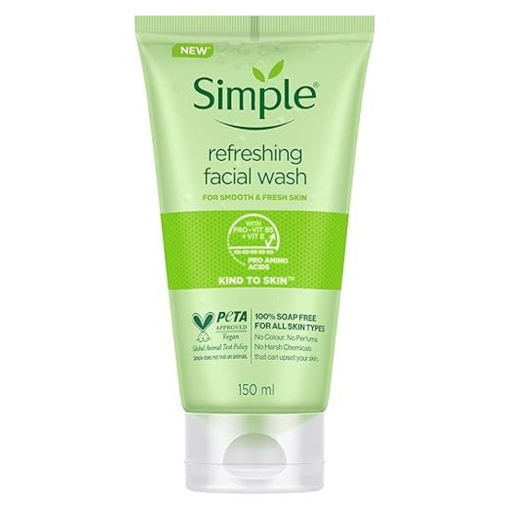 Simple Kind To Skin Refreshing Facewash, 150ml | Mild Face Wash With No Harsh Chemicals, Soap & Paraben Free | Gentle Cleanser For Sensitive Skin